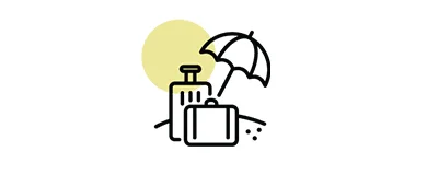 An icon of a beach, umbrella and luggage